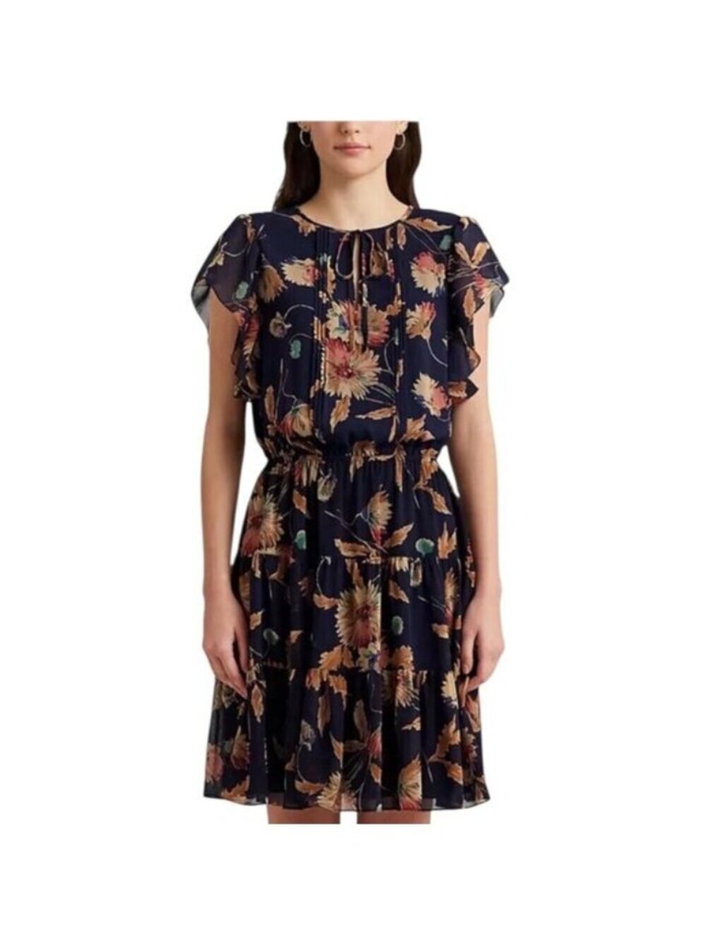 Lauren Ralph Lauren NWT Women's Floral Crinkle Georgette Tie-Neck Dress Size 22W